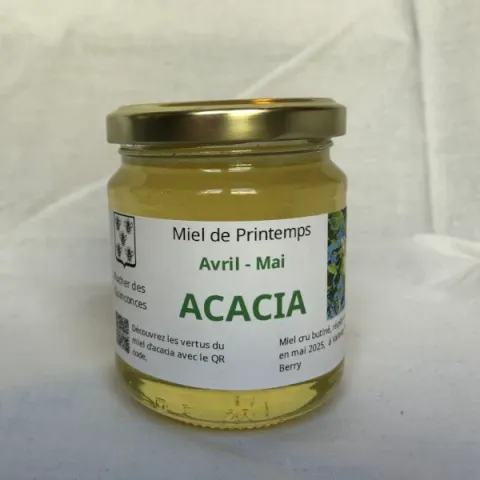 Pot de 250gr de miel acacia, printemps 2025, face