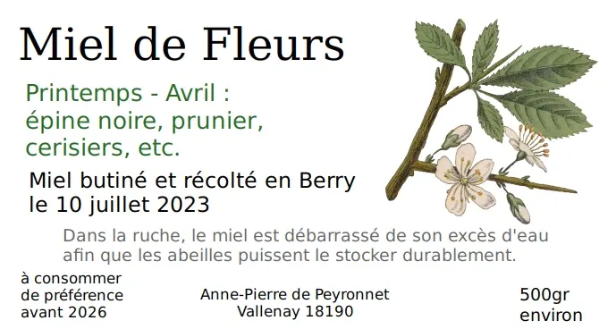 Etiquette miel Avril 2023