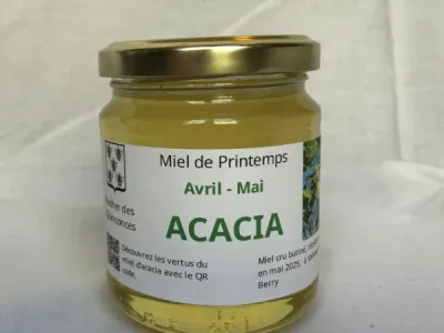 Pot de 250gr de miel acacia, printemps 2025, face